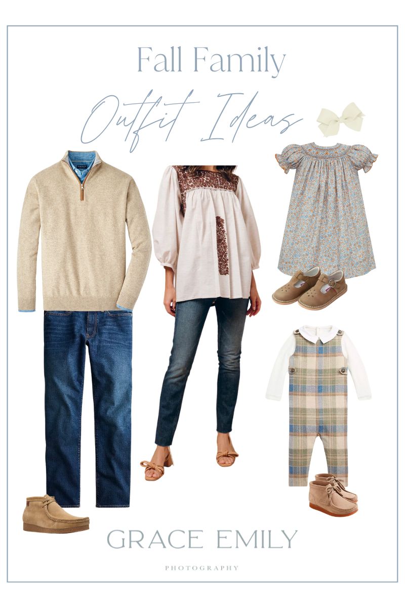 Moodboard of outfits for fall family photos.