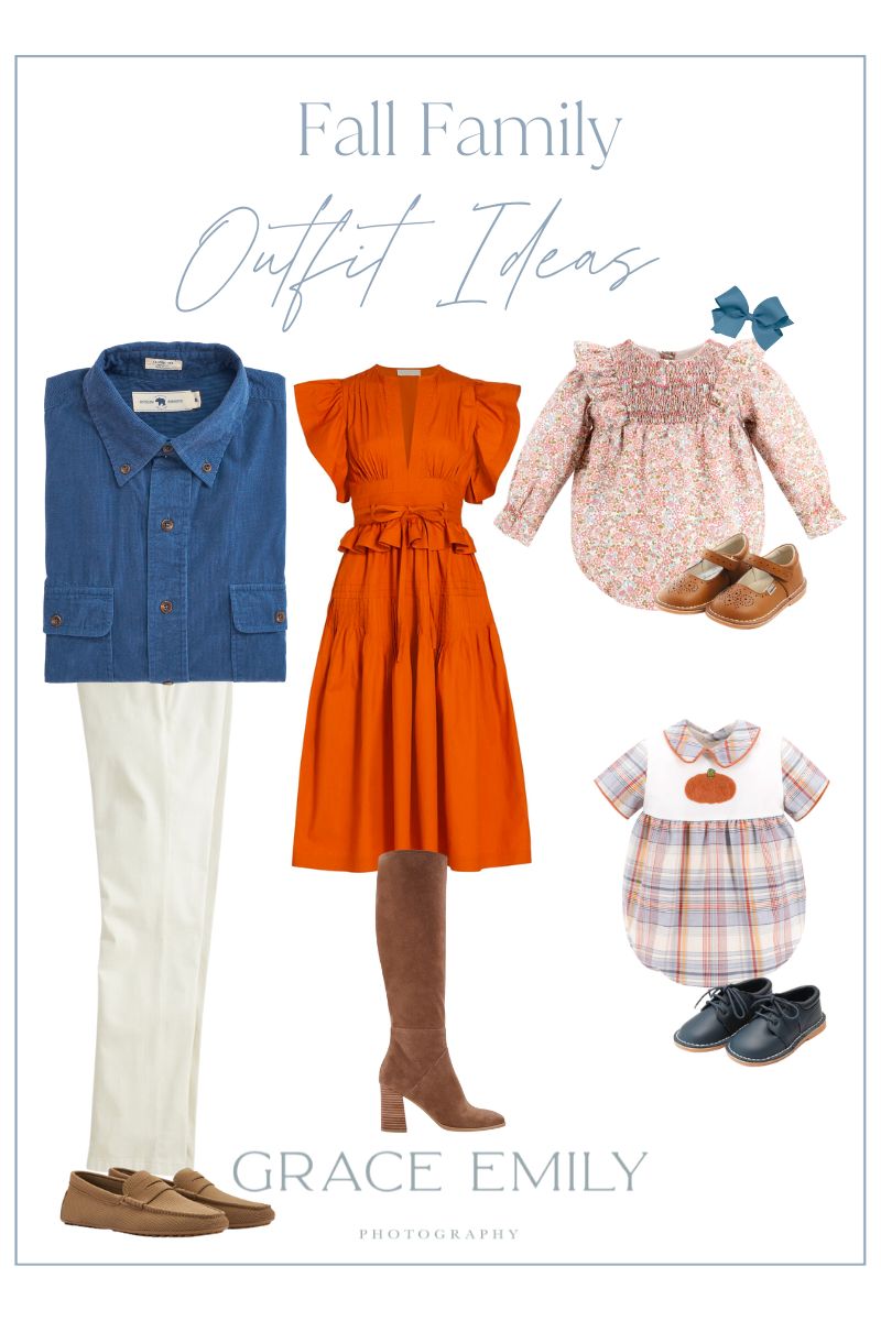 Samples of wardrobe inspiration for fall family photo sessions.
