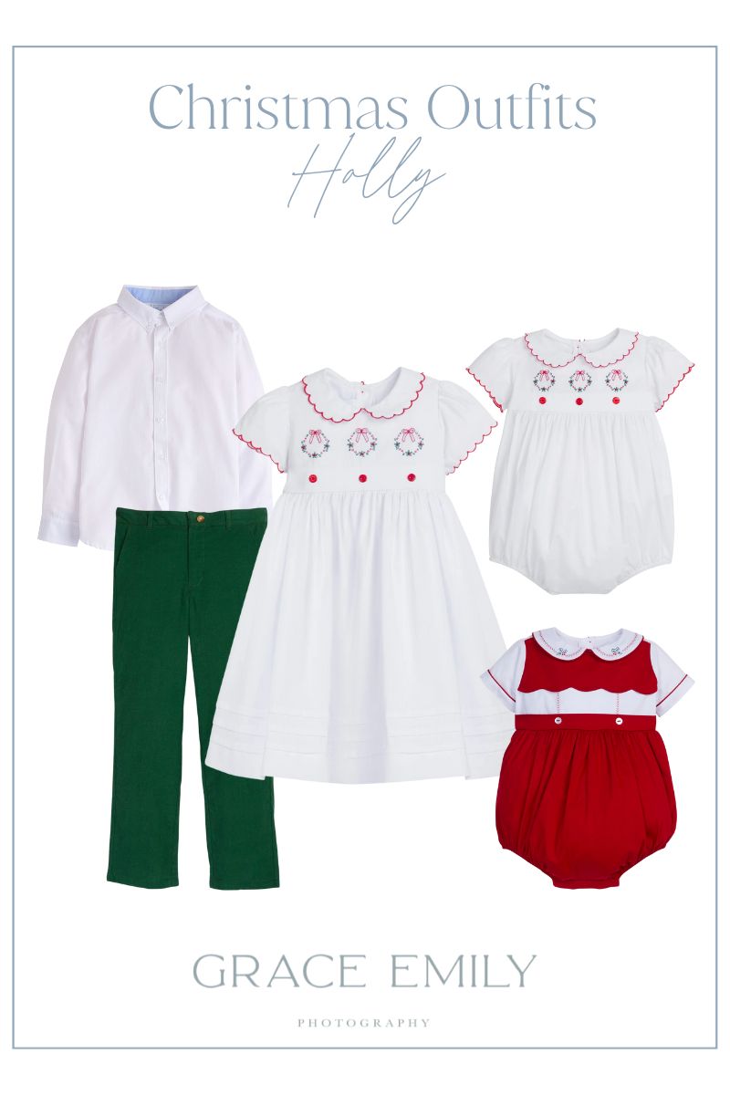 Children's outfits for photos with Santa with holly.