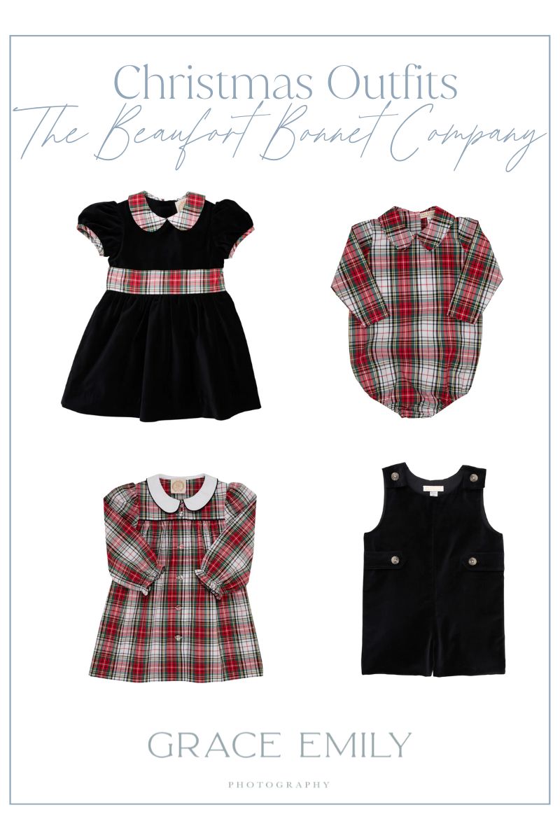What to wear for photos with Santa: red plaid with navy blue.